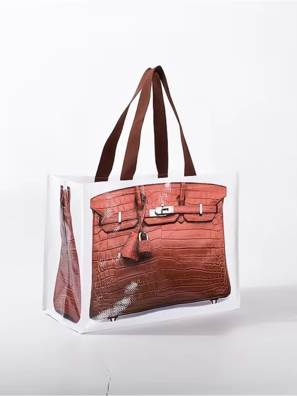 Not So Birken Brown Croc-Texture Tote Bag with Brown Handles